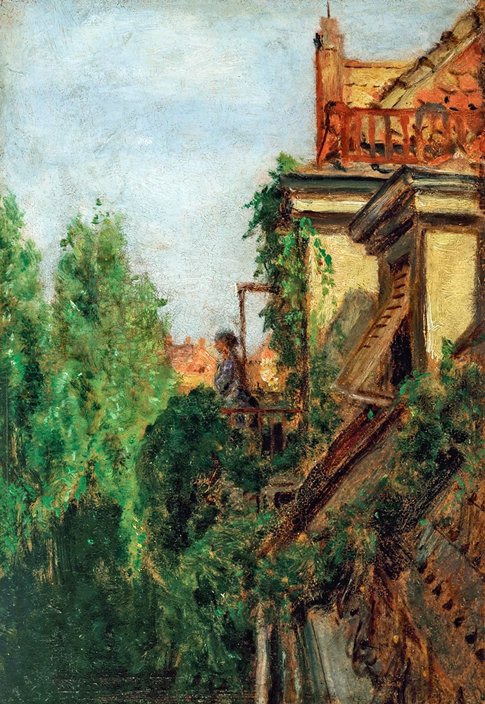 L'artista Uta von Weech sul balcone, Francoforte 1920